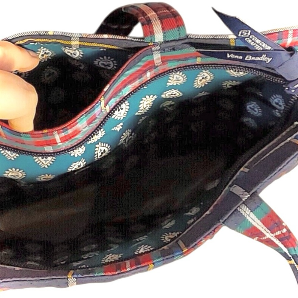 RARE Vera Bradley Scottie Dog Tote Shoulder Bag  Quilted Plaid Winter Snowflake - Picture 9 of 9